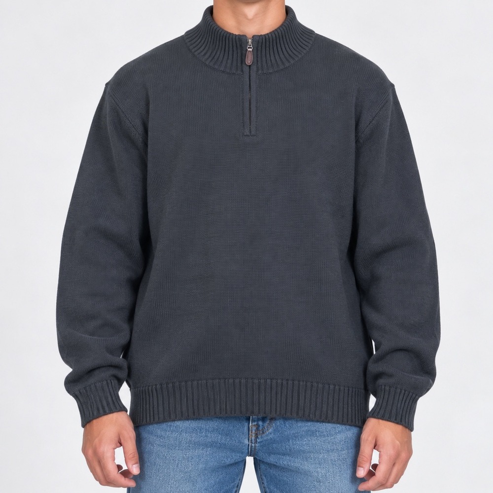 LL Bean XXL-Tall Sweater Men Black 1/4 Zip Cotton Knit Mock Neck 287737